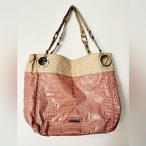 Steve Madden Pink and Tan Croc-Embossed Shoulder Bag